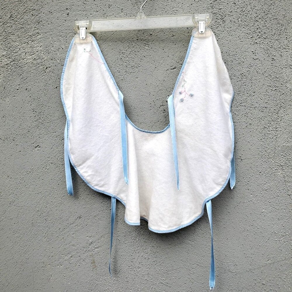 Vintage Baby Cape White Flannel with Blue Ribbon Trim Hand Embroidery - Picture 6 of 9